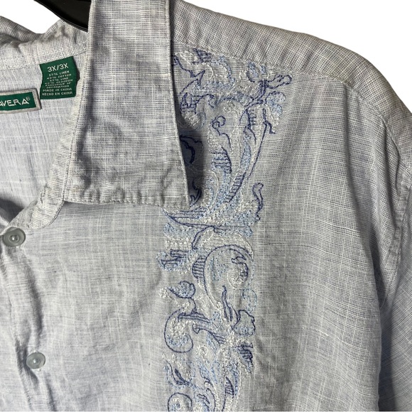 Cubavera Hawaiian Shirt Men’s 3XL Blue Embroidery 100% Linen Button Up Aloha - Picture 4 of 5